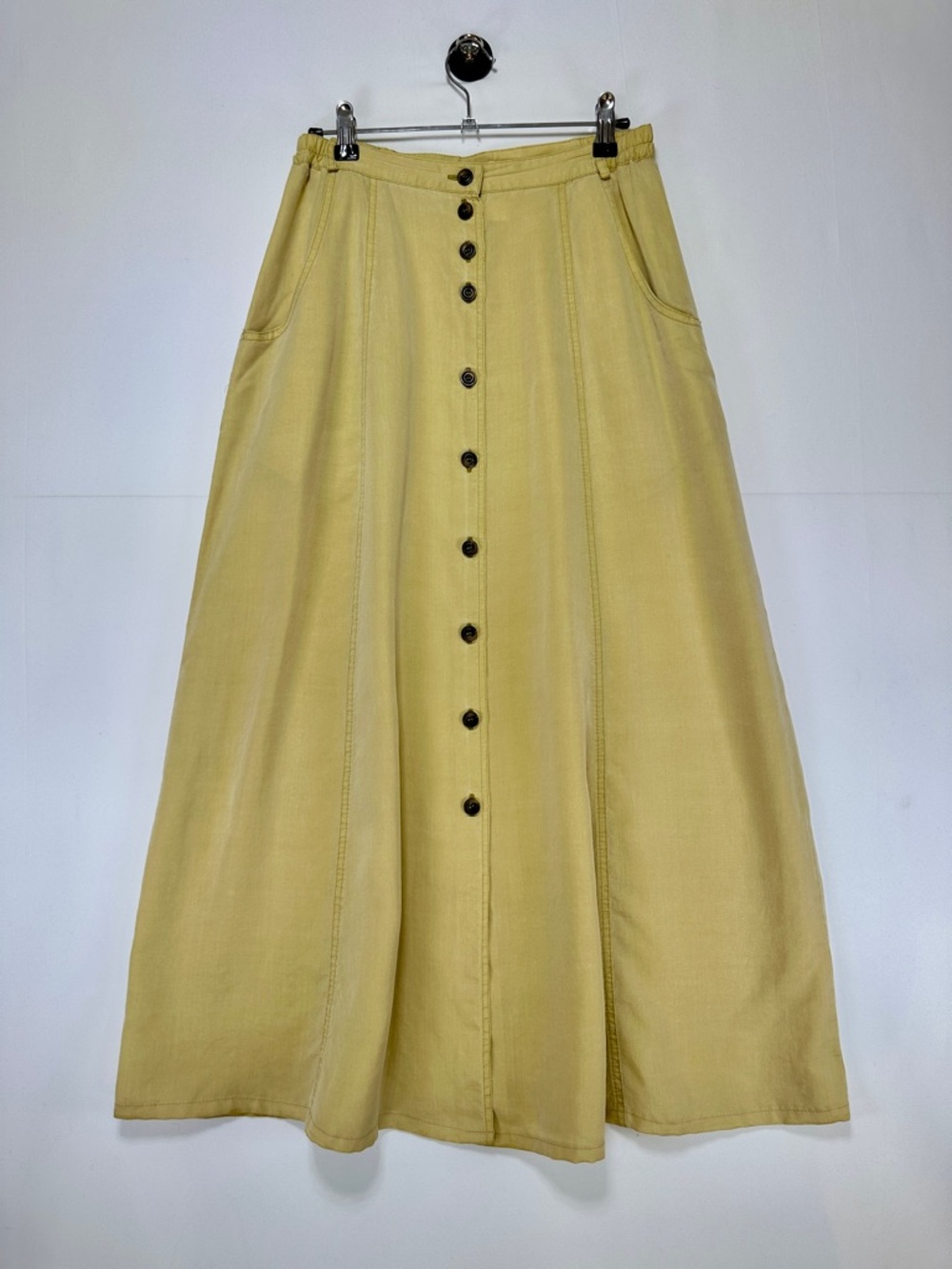 Olsen Butter Yellow Button Front Midi Skirt Tencel Lightweight A Line Flowy 8